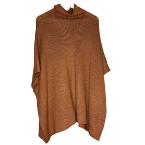 Lafayette 148 Women’s Sweater Alpaca Silk Rust Turtleneck Poncho OS